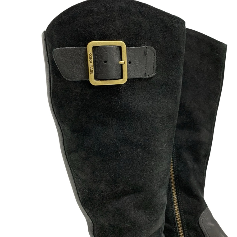 Kork Ease Black Suede Leather Knee High Riding Boots Buckle Zip Women's Sz 6.5M - Picture 4 of 16